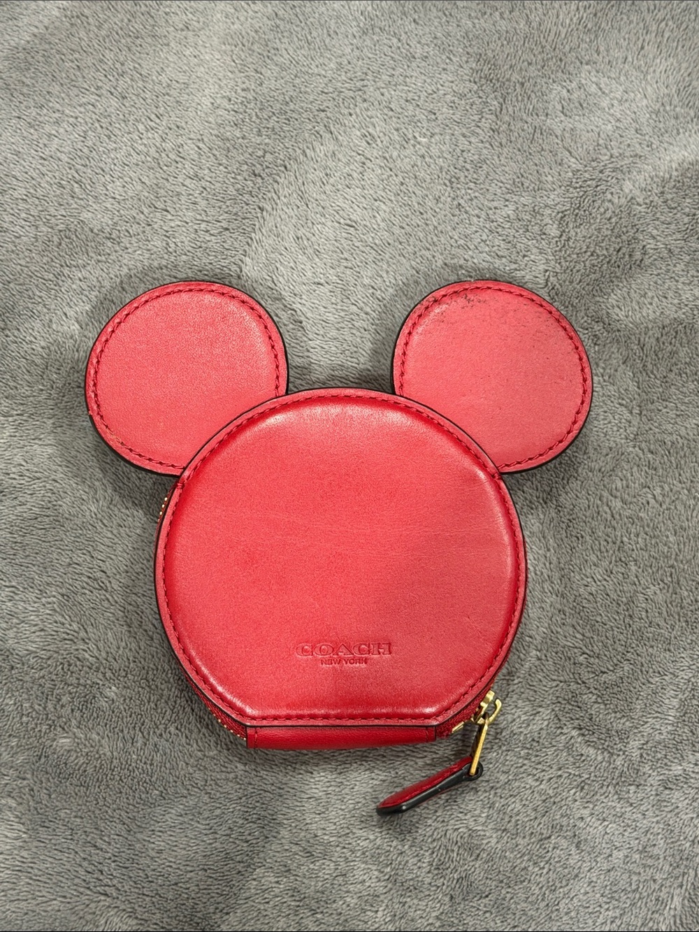 Coach Red Leather Ear-Shaped Coin Pouch with Gold Hardware